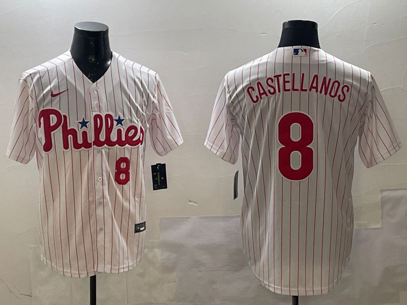 Men Philadelphia Phillies #8 Castellanos White stripe Game 2025 Nike MLB Jersey style 3->philadelphia phillies->MLB Jersey